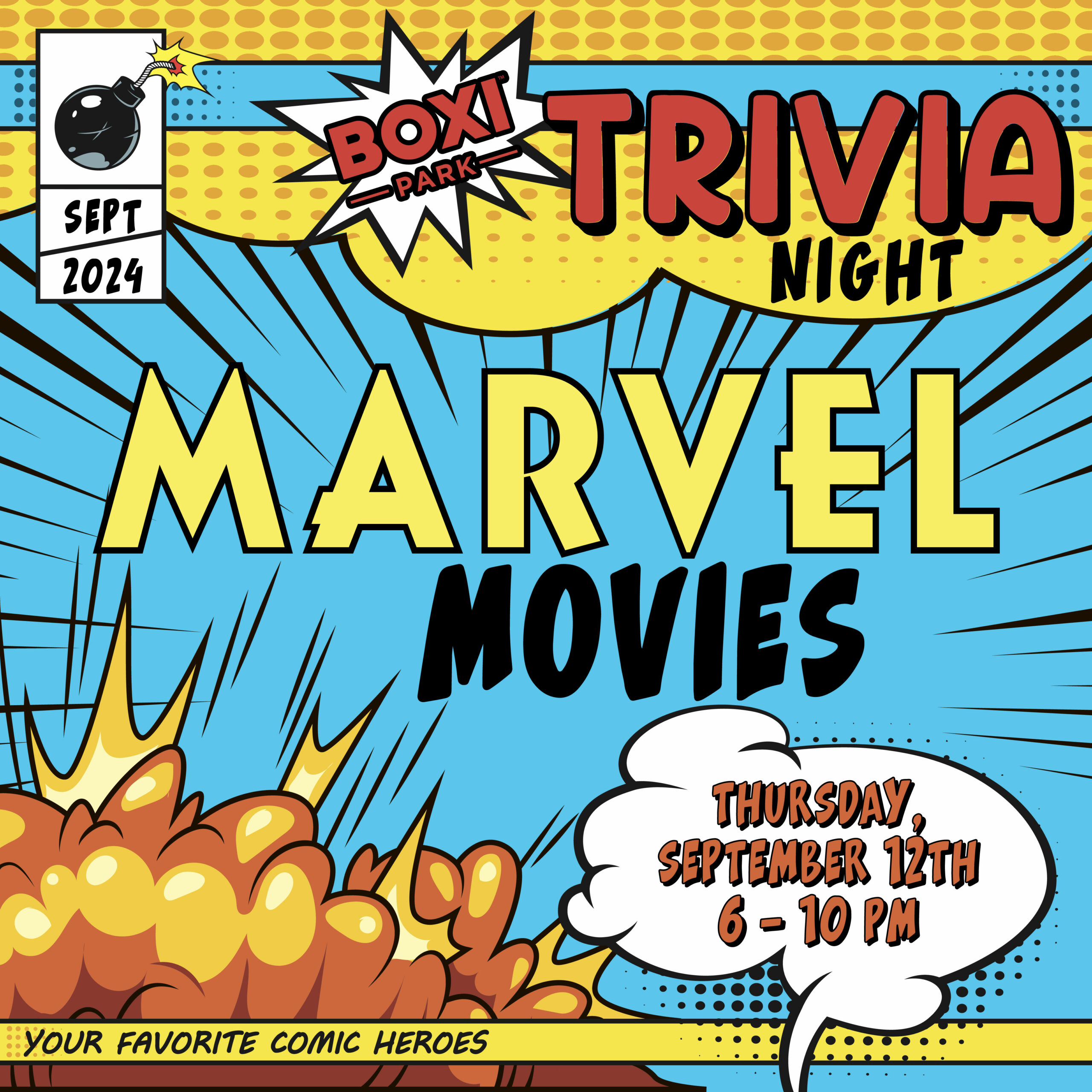 Boxi Park Trivia Night Marvel Movies Thursday September 12th 6-10 pm