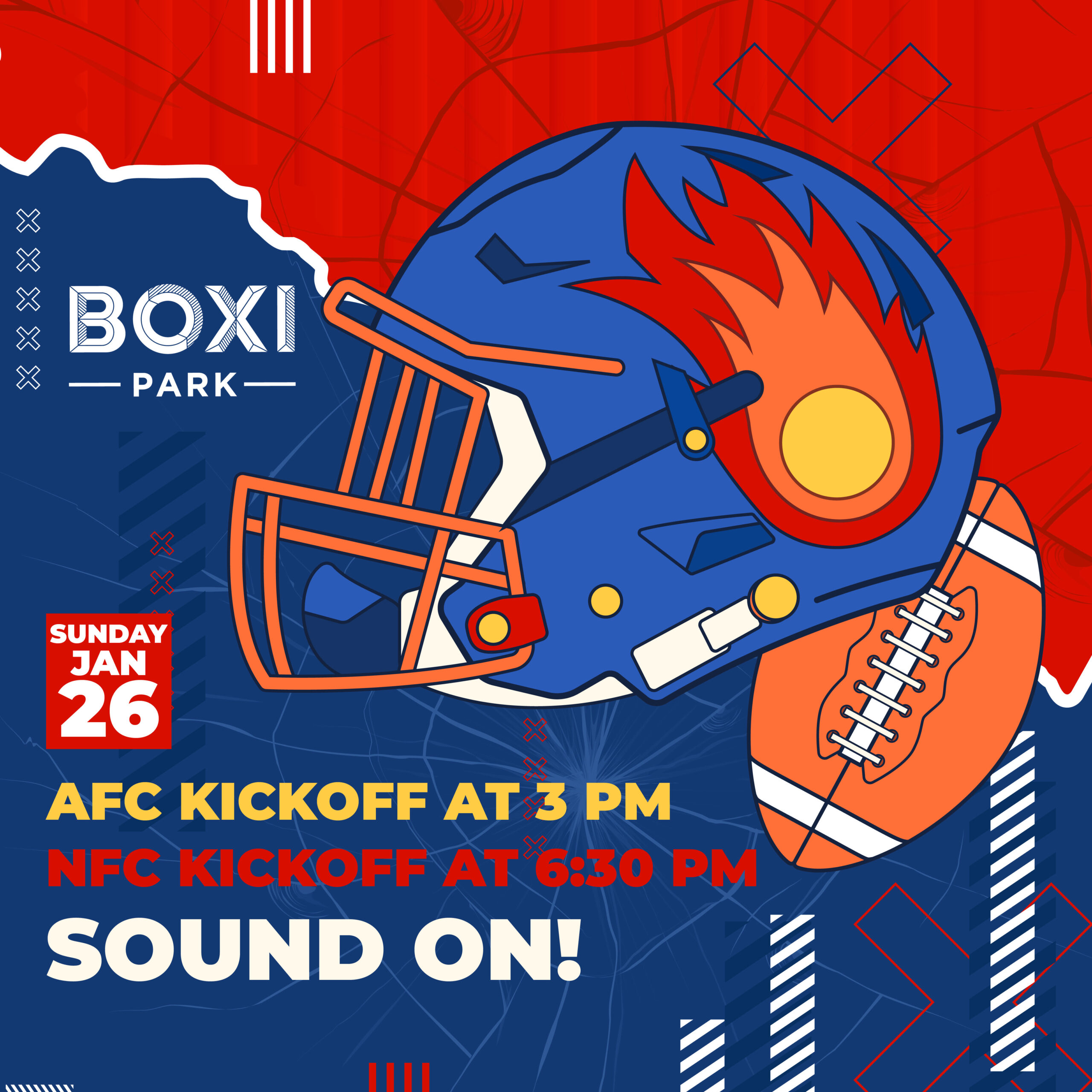 AFC Kickoff at 3 pm NFC Kickoff at 6:30 PM Sound On!